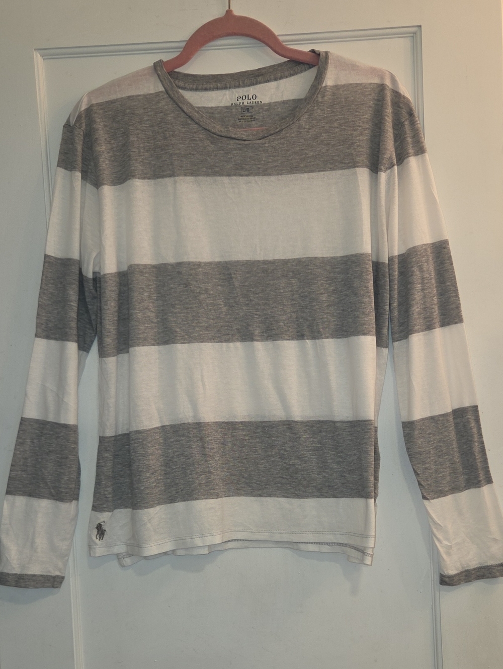 Polo by Ralph Lauren Gray and White Wide-Stripe Long Sleeve Tee
